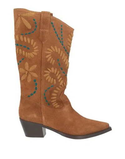 Coral Blue Woman Boot Brown Size 8 Leather