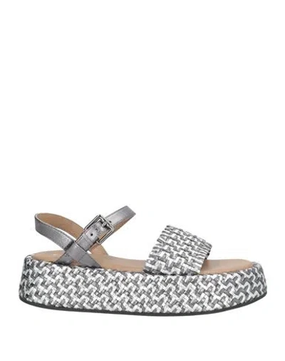 Coral Blue Woman Sandals Black Size 8 Leather In Silver