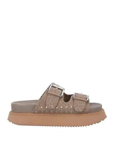 Coral Blue Woman Sandals Taupe Size 8 Leather In Grey