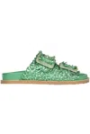 Coral Blue Woven Leather Slides In Green