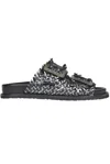Coral Blue Woven Leathers Slides In Black