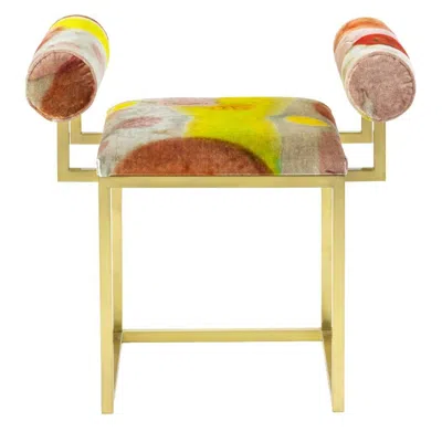 Pre-owned Coralla Maiuri Awaiting, H Stool Printed Velvet And Brass In Sand