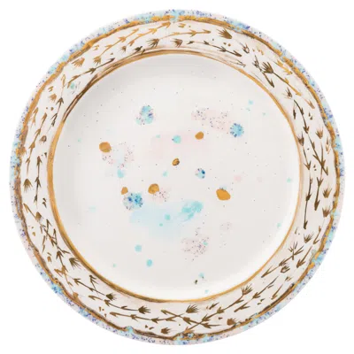 Pre-owned Coralla Maiuri Contemporary Charger Plate Gold Hand Painted Porcelain Tableware