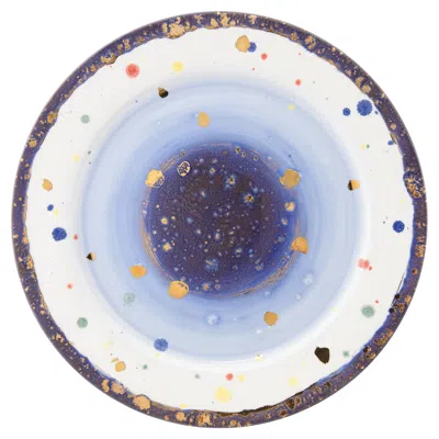 Pre-owned Coralla Maiuri Contemporary Charger Plate Gold Hand Painted Porcelain Tableware In Gray