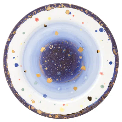 Pre-owned Coralla Maiuri Contemporary Charger Plate Gold Hand Painted Porcelain Tableware In Gray