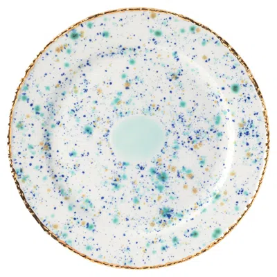 Pre-owned Coralla Maiuri Contemporary Charger Plate Gold Hand Painted Porcelain Tableware In Gray