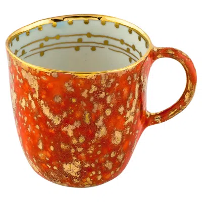 Pre-owned Coralla Maiuri Contemporary Coralla's Mug Red Gold Hand Made Porcelain Tableware