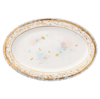 Pre-owned Coralla Maiuri Contemporary Handcrafted In Italy Oval Platter Gold Porcelain Tableware