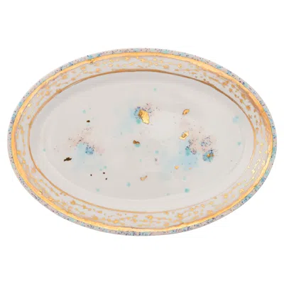 Pre-owned Coralla Maiuri Contemporary Oval Platter Gold Hand Painted Plate Porcelain Tableware