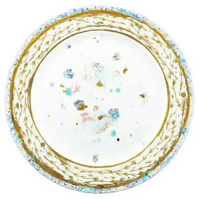 Pre-owned Coralla Maiuri Contemporary Platter Gold Hand Painted Plate Porcelain Tableware