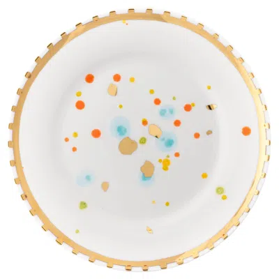 Pre-owned Coralla Maiuri Contemporary Set Of 2 Bread Rim Plates Gold Hand Painted Porcelain Tableware