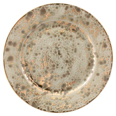 Pre-owned Coralla Maiuri Contemporary Set Of 2 Bread Rim Plates Gold Hand Painted Porcelain Tableware In Brown
