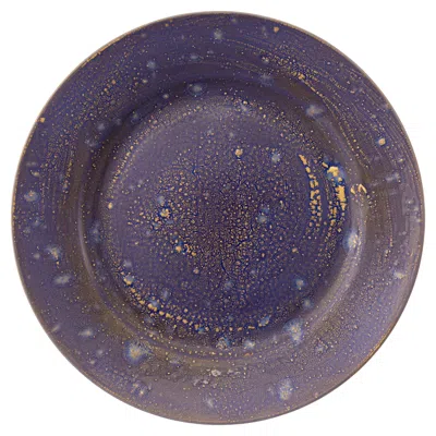 Pre-owned Coralla Maiuri Contemporary Set Of 2 Bread Rim Plates Gold Hand Painted Porcelain Tableware In Gray