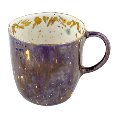 Pre-owned Coralla Maiuri Contemporary Set Of 2 Coralla's Mugs Gold Hand Painted Porcelain Tableware In Gray