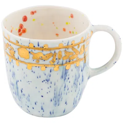 Pre-owned Coralla Maiuri Contemporary Set Of 2 Coralla's Mugs Gold Hand Painted Porcelain Tableware In Gray