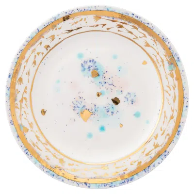 Pre-owned Coralla Maiuri Contemporary Set Of 2 Dessert Plates Gold Hand Painted Porcelain Tableware In Gray