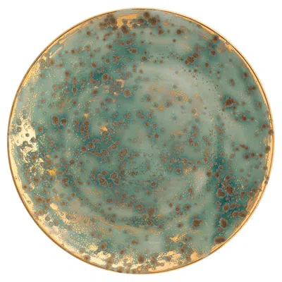 Pre-owned Coralla Maiuri Contemporary Set Of 2 Dessert Plates Gold Hand Painted Porcelain Tableware In Gray