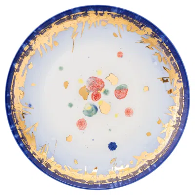 Pre-owned Coralla Maiuri Contemporary Set Of 2 Dessert Plates Gold Hand Painted Porcelain Tableware In Gray
