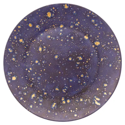 Pre-owned Coralla Maiuri Contemporary Set Of 2 Dessert Plates Gold Hand Painted Porcelain Tableware In Purple
