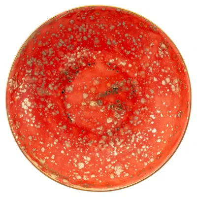 Pre-owned Coralla Maiuri Contemporary Set Of 2 Dessert Plates Gold Hand Painted Porcelain Tableware In Red