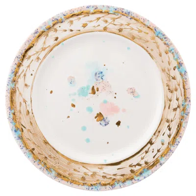 Pre-owned Coralla Maiuri Contemporary Set Of 2 Dinner Plates Gold Hand Painted Porcelain Tableware