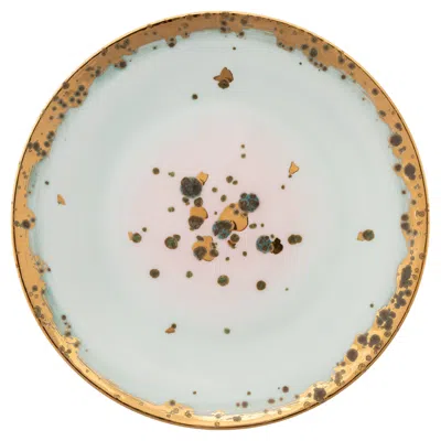 Pre-owned Coralla Maiuri Contemporary Set Of 2 Dinner Plates Gold Hand Painted Porcelain Tableware In Gray