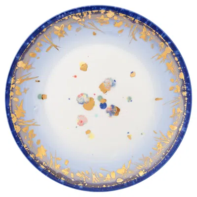 Pre-owned Coralla Maiuri Contemporary Set Of 2 Dinner Plates Gold Hand Painted Porcelain Tableware In Gray