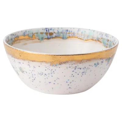 Pre-owned Coralla Maiuri Contemporary Set Of 2 Fruit Bowls Gold Hand Painted Porcelain Tableware