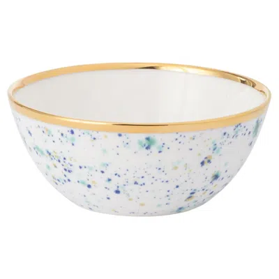 Pre-owned Coralla Maiuri Contemporary Set Of 2 Fruit Bowls Gold Hand Painted Porcelain Tableware In Gray