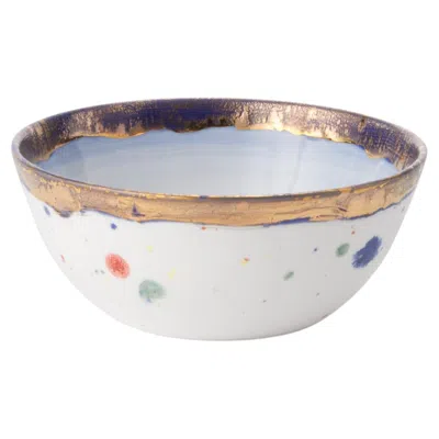 Pre-owned Coralla Maiuri Contemporary Set Of 2 Fruit Bowls Gold Hand Painted Porcelain Tableware In Gray