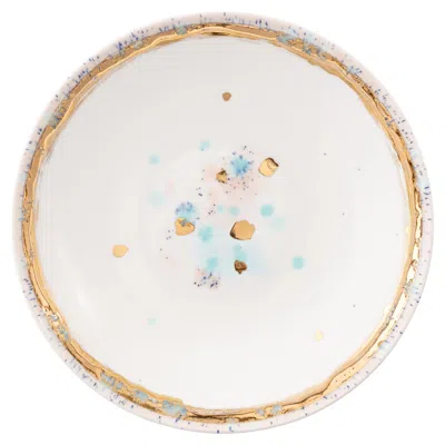 Pre-owned Coralla Maiuri Contemporary Set Of 2 Soup Coupe Plates Gold Hand Painted Porcelain Tableware