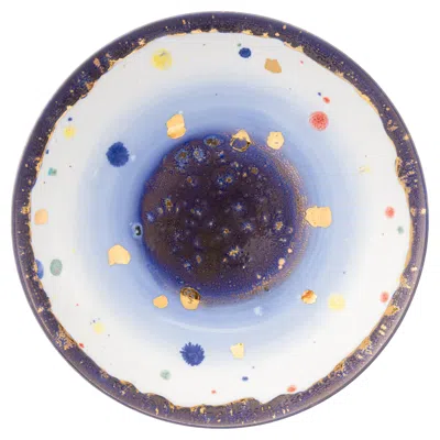 Pre-owned Coralla Maiuri Contemporary Set Of 2 Soup Plates Gold Hand Painted Porcelain Tableware In Gray