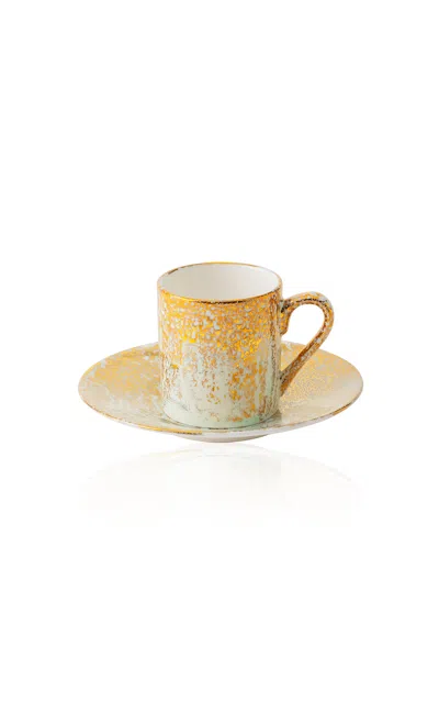 Coralla Maiuri Golden Ash Mint Coffee Cup & Saucer In Multi