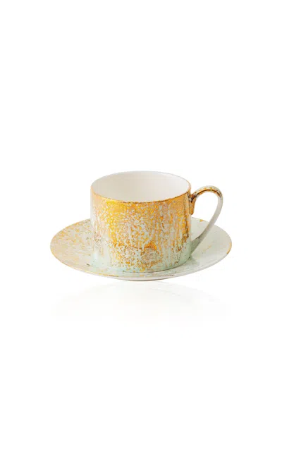 Coralla Maiuri Golden Ash Mint Teacup & Saucer In Yellow
