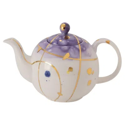 Pre-owned Coralla Maiuri Islamorada Teapot Hand Painted Gold In Gray