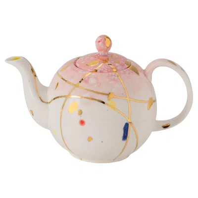 Pre-owned Coralla Maiuri Palm Beach Teapot Hand Painted Gold