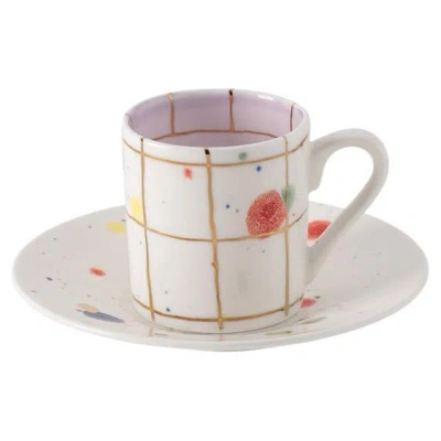 Pre-owned Coralla Maiuri Set Of 2 Islamorada Straight Coffee Cup & Saucer In Gold