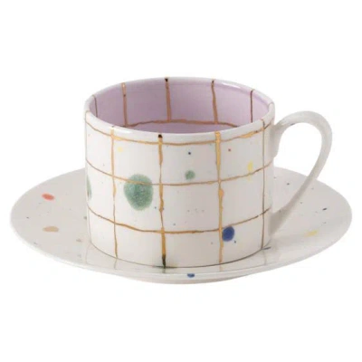 Pre-owned Coralla Maiuri Set Of 2 Islamorada Straight Teacup & Saucer In Gold