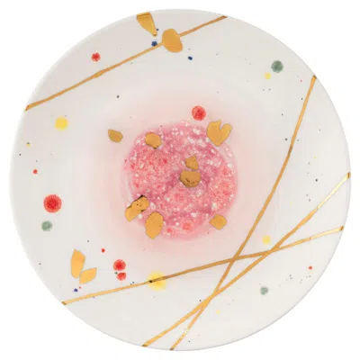 Pre-owned Coralla Maiuri Set Of 2 Palm Beach Dessert Coupe Plates In Gold