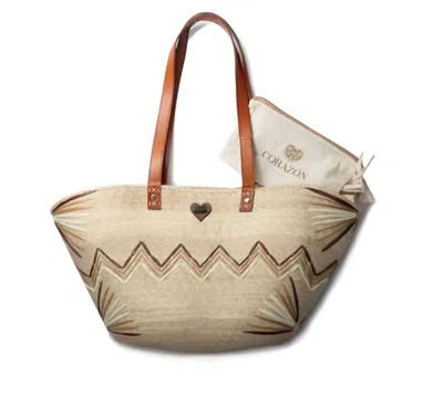 Corazon Playero Isabella Palm Tote Bag In Beige In Sand