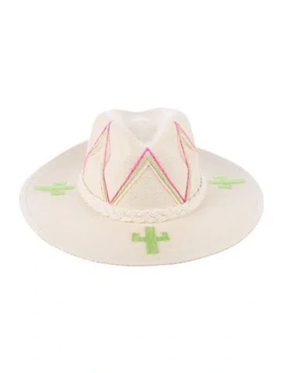 Pre-owned Corazon Playero Straw Embroidered Sun Hat W/tags In Neutral