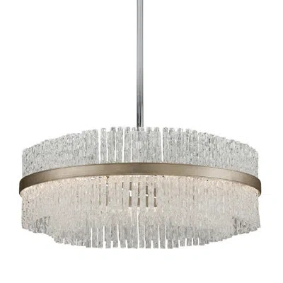 Corbett Lighting Chime 4 - Light Shaded Drum Chandelier In Silver Leaf Polished Stainless