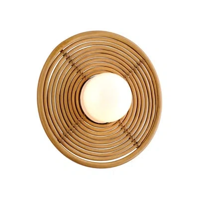Corbett Lighting Hula Hoop 1 - Light Led Dimmable Brass Flush Mount In Frosted;natural Rattan Stainless Steel