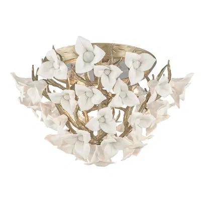 Corbett Lighting Lily 3 - Light 18.25" Unique/statement Geometric Flush Mount In Stria Gold Leaf