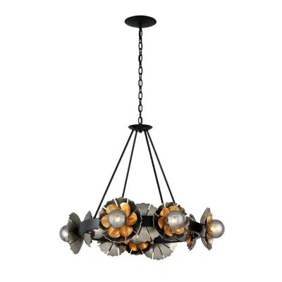 Corbett Lighting Magic Garden 10-light Unique / Statement Wagon Wheel Chandelier In Soft Black,stria Silver Leaf,old World Gold Leaf