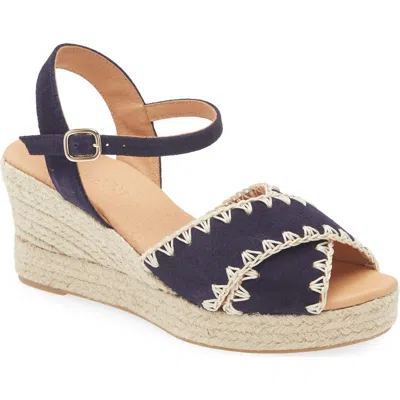 Cordani Ember Ankle Strap Espadrille Platform Wedge Sandal In Navy Suede