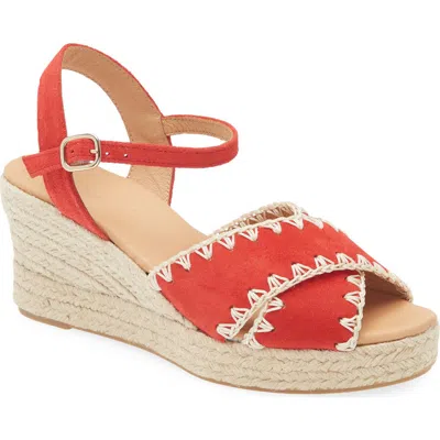 Cordani Ember Ankle Strap Espadrille Platform Wedge Sandal In Red Suede