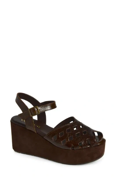 Cordani Jaymie Ankle Strap Peep Toe Platform Wedge Sandal In Brown