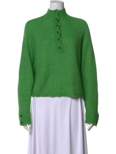 Pre-owned Cordera Baby Alpaca Mock Neck Top In Green