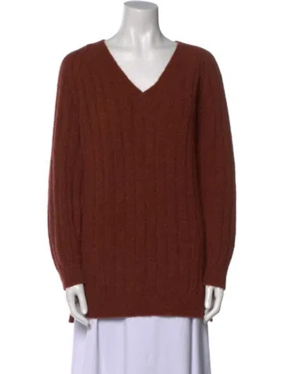 Pre-owned Cordera Baby Alpaca V-neck Sweater In Brown